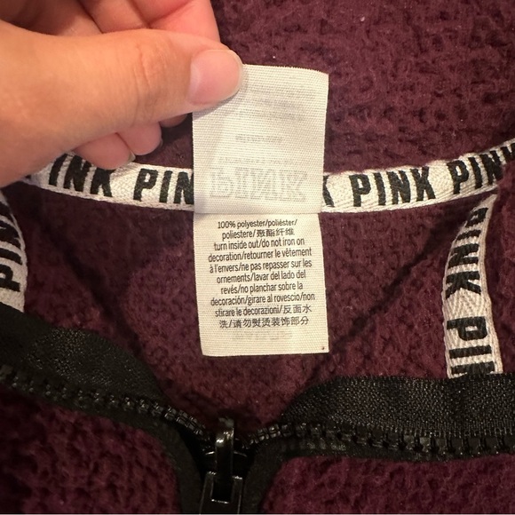 Victoria Secret Pink Cozy Sherpa Pullover Quarter‎ Zip Purple Plum - Picture 10 of 14